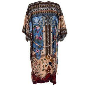 Floral Mixed Media Colorful Wrap Kimono Cardigan Size OS One Size 100% Viscose